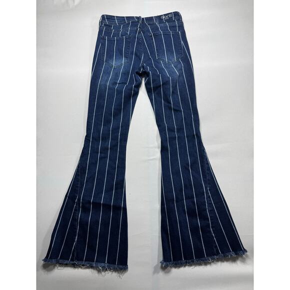 Grace in L.A. Women's Striped Flared Stretch Blue Denim Jeans - Size 27x32 - Picture 2 of 6